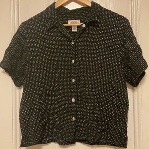Talbots Black Polka Dot Short Sleeve Button Up Shirt